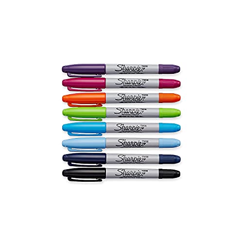 SHARPIE 33861Pp Twin-Tip Permanent Marker, Fine/Ultra-Fine Bullet Tips, Assorted, 8/Set