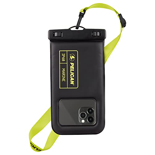 Pelican Marine - IP68 Waterproof Phone Pouch / Case (Regular Size) - Floating Waterproof Phone Case For iPhone 14 Pro Max/ 13 Pro Max/ 12 Pro Max/ 11/ S23 Ultra - Detachable Lanyard - Black/Yellow