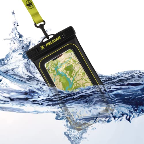 Pelican Marine - IP68 Waterproof Phone Pouch / Case (Regular Size) - Floating Waterproof Phone Case For iPhone 14 Pro Max/ 13 Pro Max/ 12 Pro Max/ 11/ S23 Ultra - Detachable Lanyard - Black/Yellow