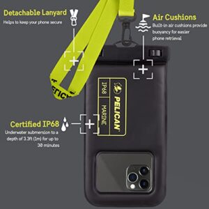 Pelican Marine - IP68 Waterproof Phone Pouch / Case (Regular Size) - Floating Waterproof Phone Case For iPhone 14 Pro Max/ 13 Pro Max/ 12 Pro Max/ 11/ S23 Ultra - Detachable Lanyard - Black/Yellow