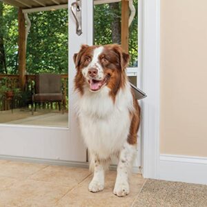 petsafe 1-piece sliding glass pet door for dogs & cats – adjustable height 75 7/8″ to 80 11/16″- large, white, no-cut install, aluminum patio panel insert, great for renters or seasonal installation