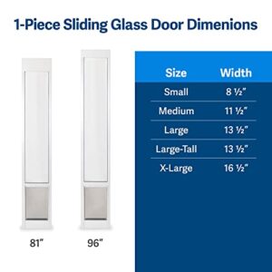 PetSafe 1-Piece Sliding Glass Pet Door for Dogs & Cats - Adjustable Height 75 7/8" to 80 11/16"- Large, White, No-Cut Install, Aluminum Patio Panel Insert, Great for Renters or Seasonal Installation