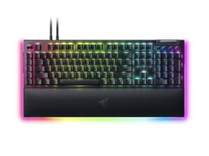 razer blackwidow v4 pro wired mechanical gaming keyboard: green mechanical switches tactile & clicky – doubleshot abs keycaps – command dial – programmable macros – chroma rgb – magnetic wrist rest