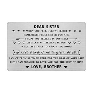 Jzxwan to My Sister Gifts, Personalized Sister Birthday Wallet Card, Best Sister Graduation Gift from Brother, Personalized Christmas Mother's day Gift for Teen Sister