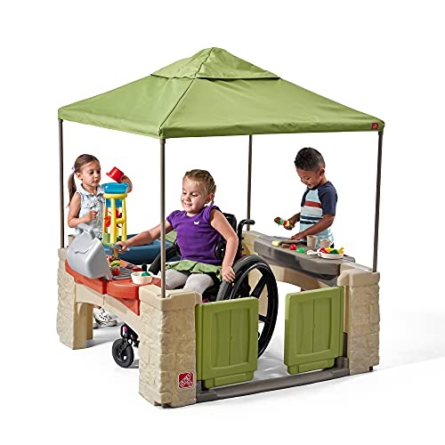 Step2 All Around Playtime Patio with Canopy Playset – Shaded Outdoor Playhouse for Kids with Realistic, Interactive Features, Room for Multiple Toddlers to Play – Dimensions: 60" H x 47.5" W x 47.5" D