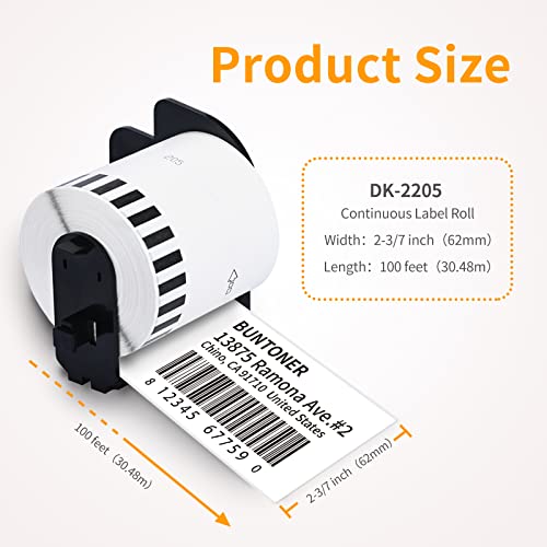 DK2205 Labels Replacement for Brother DK-2205 QL-820NWB QL 700 QL800 QL570 QL710W QL 720NW Continuous Labels Works with QL Label Printers White Paper Label Roll with Frame, 2-3/7" x 100 Feet (10PKS)