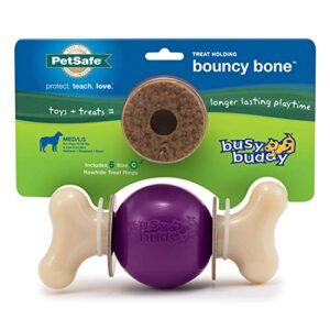 petsafe busy buddy bouncy bone – treat-holding toys for dogs – scented for enhanced sensory stimulation – rigorously tested ingredients – for aggressive chewers – treat refills available – purple, m/l