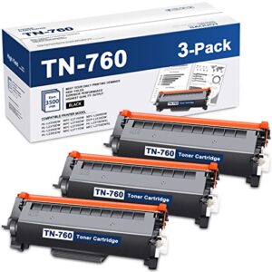 3 pack high yield tn760 toner cartridge replacement for brother tn-760 mfc-l2710dw dcp-l2550dw hl-l2350dw printer ink (tn7603pk toner,3500 pages/cartridge)
