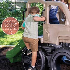 Step2 Safari Truck Climber Kids and Toddler Playset – Large Outdoor Play Gym with Realistic Design, Elevated Platform, Kids Slide, Steering Wheel, and Binoculars – Safari-Themed