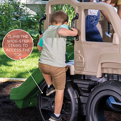 Step2 Safari Truck Climber Kids and Toddler Playset – Large Outdoor Play Gym with Realistic Design, Elevated Platform, Kids Slide, Steering Wheel, and Binoculars – Safari-Themed