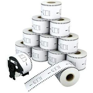 LabelChoice - Compatible Label Replacement for Brother DK-2205 (2.4" X 100 Ft.) Continuous Paper Tape, Use with QL Label Printers - 12 Rolls + 1 Frame