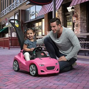 Step2 Whisper Ride Toddler Push Car, Pink – Ride On Toy with Included Seat Belt, Easy Storage and Transport, Steering Wheel for Pretend Play – Push Toy Car Makes a Great Stroller Alternative