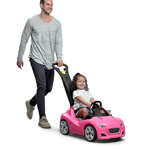 Step2 Whisper Ride Toddler Push Car, Pink – Ride On Toy with Included Seat Belt, Easy Storage and Transport, Steering Wheel for Pretend Play – Push Toy Car Makes a Great Stroller Alternative