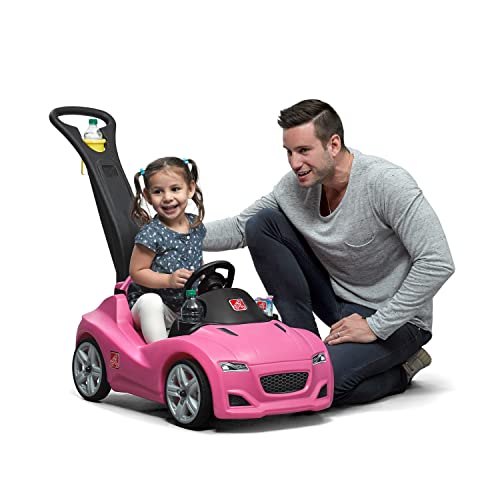 Step2 Whisper Ride Toddler Push Car, Pink – Ride On Toy with Included Seat Belt, Easy Storage and Transport, Steering Wheel for Pretend Play – Push Toy Car Makes a Great Stroller Alternative