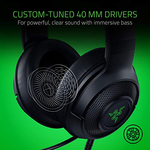 Razer Kraken X USB Ultralight Gaming Headset: 7.1 Surround Sound - Lightweight Frame - Green Logo Lighting - Integrated Audio Controls - Bendable Cardioid Microphone - for PC - Classic Black