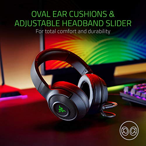 Razer Kraken X USB Ultralight Gaming Headset: 7.1 Surround Sound - Lightweight Frame - Green Logo Lighting - Integrated Audio Controls - Bendable Cardioid Microphone - for PC - Classic Black