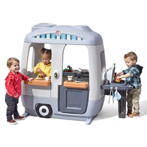 step2 adventure camper playhouse – kids outdoor playhouse with realistic camper toy features for playing camping, food truck, restaurant and more