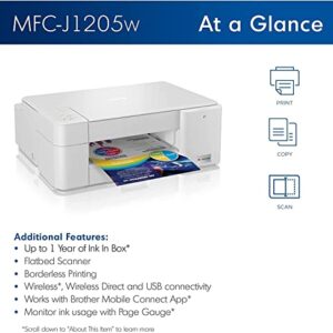 Brother MFC-J12 Series All-in-One Color Inkjet Printer, Copy, Print, and Scan, 9ppm in Color, 150 Sheets, Mobile Printing, Bundle with MTC Printer Cable