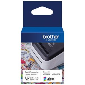 Brother Genuine CZ-1002 Continuous Length ½” (0.5”) 12mm Wide x 16.4 ft. (5 m) Long Label roll Featuring Zink Zero Ink Technology