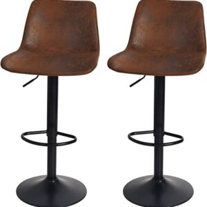 Bar Stools Set of 2 Counter Height | Bulk Continental | Swivel Barstools with Footrest and L Shape Back, Height Adjustable Modern Bar Chairs, Leather - Brown