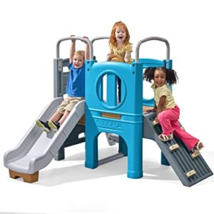 Step2 Scout & Slide Climber Toddler Playset – Toddler Play Gym with Elevated Kids Playhouse, Kids Slide, Two Climbing Walls, Steering Wheel, and Metal Bars – Dimensions 72.5" x 70" x 55.75"