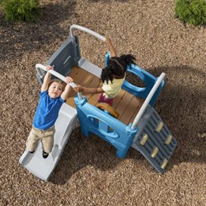 Step2 Scout & Slide Climber Toddler Playset – Toddler Play Gym with Elevated Kids Playhouse, Kids Slide, Two Climbing Walls, Steering Wheel, and Metal Bars – Dimensions 72.5" x 70" x 55.75"