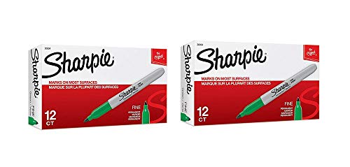 Sharpie Permanent Markers, Fine Point Green, 2 packs of 12 Total of 24