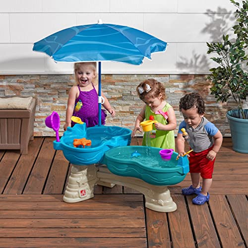 Step2 Spill & Splash Seaway Water Table | Kids Dual-Level Water Play Table with Umbrella & 11-Pc Accessory Set | Large Water Table