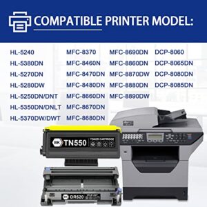 NUCALA Compatible TN-520 TN550 and DR520 DR-520 Toner Cartridge and Drum Unit Replacement for Brother HL-5370DW/DWT 5280DW 5350DN/DNLT DCP-8060 8065DN 8080DN Printer (1Toner+1Drum, 2 Pack Black)