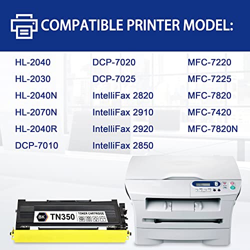 NUC Compatible TN350 TN-350 (TN 350) High Yield Toner Cartridge Replacement for Brother DCP-7010 7020 IntelliFax 2910 2920 2850 HL-2040 2040N 2070N 2030 Printer Cartridge (1-Pack Black , 3,000 Pages)