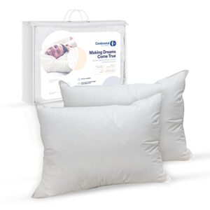continental bedding – white goose feather down pillows – standard queen size 20×28 pillow set of 2-100% cotton cover soft pillows – best down feather pillows for side or back stomach sleeper