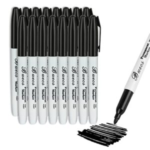 buecs permanent markers, 128 count black permanent markers, fine point, waterproof & smear proof markers, quick drying, office supplies for school, office, home