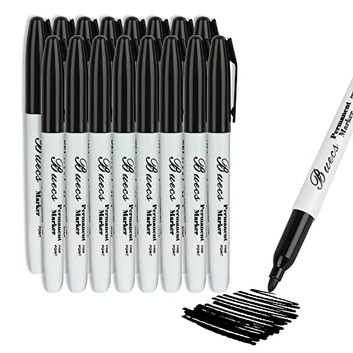 Buecs Permanent Markers, 128 Count Black Permanent Markers, Fine Point, Waterproof & Smear Proof Markers, Quick Drying, Office Supplies for School, Office, Home