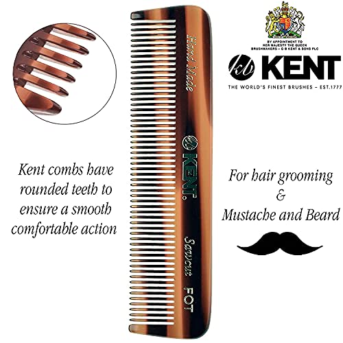 Kent A FOT Handmade Tortoiseshell/Graphite All Fine Tooth Pocket Comb for Men, Hair Comb Straightener for Everyday Grooming Styling Hair, Mustache Beard, Saw Cut and Hand Polished, Made in England