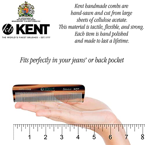 Kent A FOT Handmade Tortoiseshell/Graphite All Fine Tooth Pocket Comb for Men, Hair Comb Straightener for Everyday Grooming Styling Hair, Mustache Beard, Saw Cut and Hand Polished, Made in England