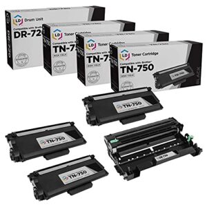 ld compatible toner cartridge & drum unit replacements for brother tn750 high yield & dr720 (3 toners, 1 drum, 4-pack)
