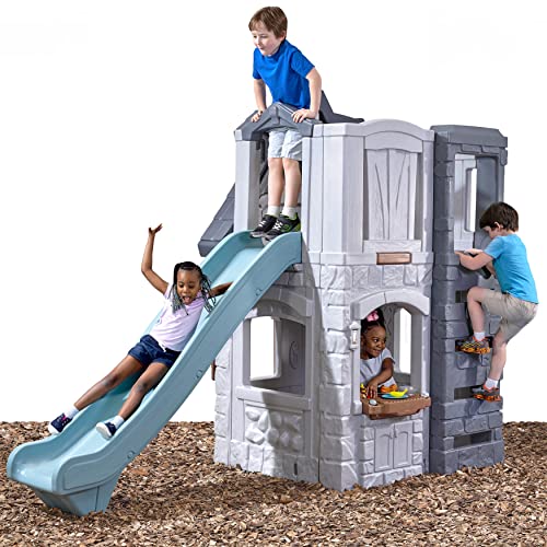 Step2 Enchanting Adventures 2-Story Kids Playhouse – Kids Play Set with Elevated Children’s Playhouse, Kids Slide, and Kitchenette – Large Backyard Playhouse