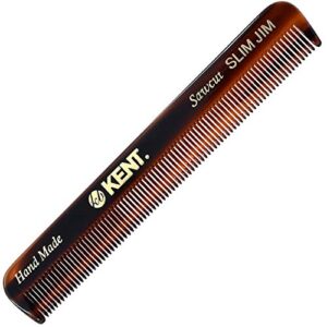 kent slim jim handmade all fine tooth pocket comb for men, hair comb straightener for everyday grooming styling hair, mustache and beard, use dry or with balms, saw cut hand polished, made in england