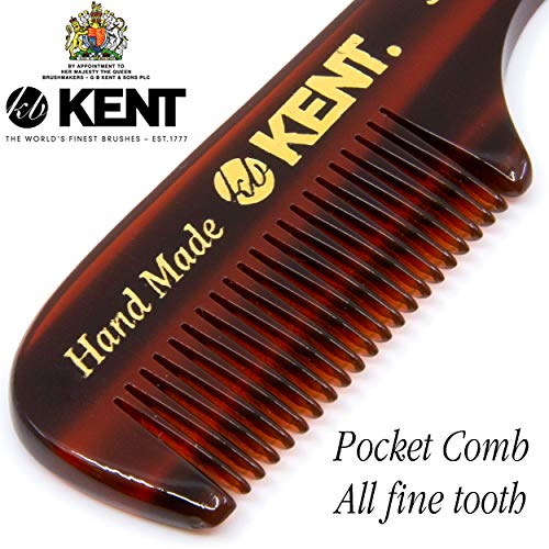 Kent 83T Small Gentleman's Beard and Mustache Pocket Comb, Fine Toothed Pocket Size for Facial Hair Grooming and Styling. Saw-cut of Quality Cellulose Acetate, Hand Polished. Hand-Made in England