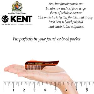 Kent 83T Small Gentleman's Beard and Mustache Pocket Comb, Fine Toothed Pocket Size for Facial Hair Grooming and Styling. Saw-cut of Quality Cellulose Acetate, Hand Polished. Hand-Made in England
