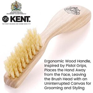 Kent BRD2 Boar Bristle Beard Brush for Men - Specially Cut Natural White Boar Bristle for Flawless Shaping and Grooming, Ergonomic Pistol-Like Grip Wood Handle, Dry or Wet Beard, Distributes Oils