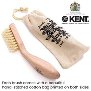 Kent BRD2 Boar Bristle Beard Brush for Men - Specially Cut Natural White Boar Bristle for Flawless Shaping and Grooming, Ergonomic Pistol-Like Grip Wood Handle, Dry or Wet Beard, Distributes Oils