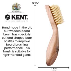 Kent BRD2 Boar Bristle Beard Brush for Men - Specially Cut Natural White Boar Bristle for Flawless Shaping and Grooming, Ergonomic Pistol-Like Grip Wood Handle, Dry or Wet Beard, Distributes Oils