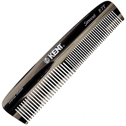 Kent R7T Double Tooth Hair Pocket Comb, Small Fine/Wide Tooth Comb For Hair, Beard and Mustache, Coarse/Fine Hair Grooming Comb for Men, Women and Kids. Saw Cut Hand Polished. Handmade in England