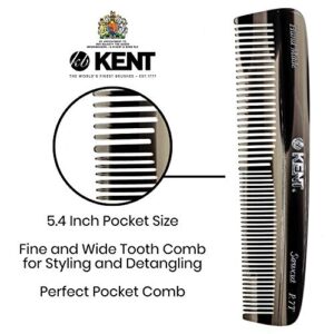 Kent R7T Double Tooth Hair Pocket Comb, Small Fine/Wide Tooth Comb For Hair, Beard and Mustache, Coarse/Fine Hair Grooming Comb for Men, Women and Kids. Saw Cut Hand Polished. Handmade in England