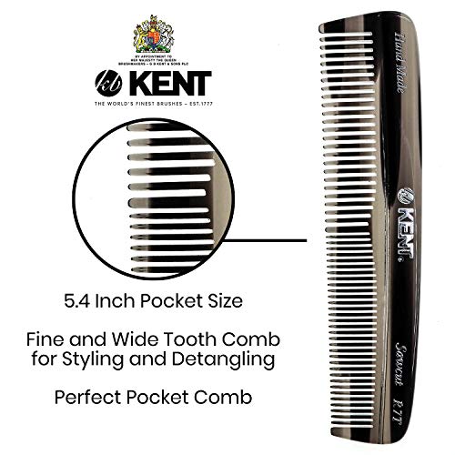 Kent R7T Double Tooth Hair Pocket Comb, Small Fine/Wide Tooth Comb For Hair, Beard and Mustache, Coarse/Fine Hair Grooming Comb for Men, Women and Kids. Saw Cut Hand Polished. Handmade in England