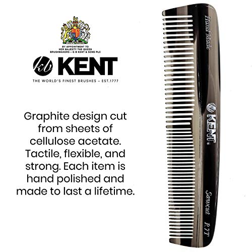 Kent R7T Double Tooth Hair Pocket Comb, Small Fine/Wide Tooth Comb For Hair, Beard and Mustache, Coarse/Fine Hair Grooming Comb for Men, Women and Kids. Saw Cut Hand Polished. Handmade in England