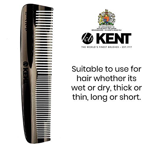 Kent R7T Double Tooth Hair Pocket Comb, Small Fine/Wide Tooth Comb For Hair, Beard and Mustache, Coarse/Fine Hair Grooming Comb for Men, Women and Kids. Saw Cut Hand Polished. Handmade in England