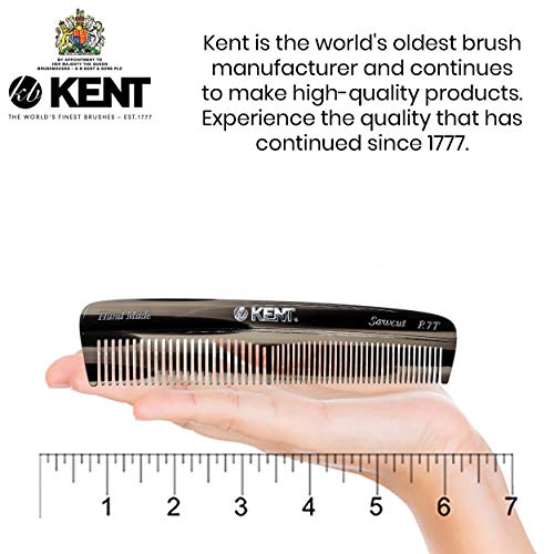 Kent R7T Double Tooth Hair Pocket Comb, Small Fine/Wide Tooth Comb For Hair, Beard and Mustache, Coarse/Fine Hair Grooming Comb for Men, Women and Kids. Saw Cut Hand Polished. Handmade in England