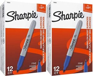sharpie 30003 permanent markers, 2 packs of 12 markers each for a total of 24 markers, blue; alcohol-based ink is quick-drying and nontoxic; durable ink is fade-resistant and water-resistant